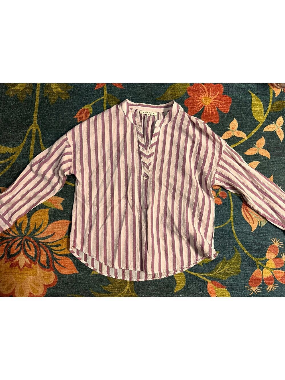 Xirena Purple Striped Blouse Size Small *Missing Buttons*
